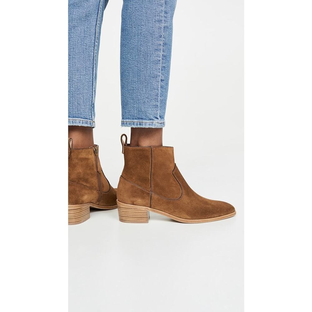 Veronica Beard Suede Ankle Booties in Cognac Brown